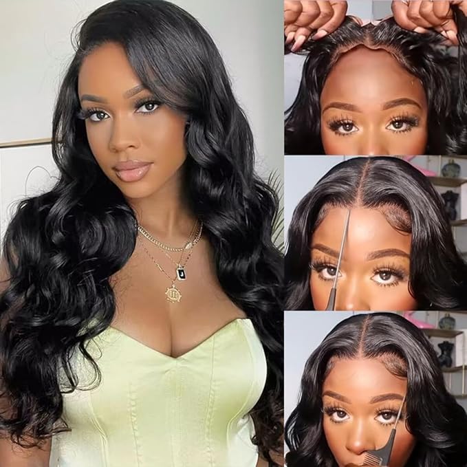 4x4 Wear and Go Glueless Human Hair Wigs Pre Plucked Pre Cut with Baby Hair 24 Inch Body Wave HD Lace Closure Wigs Human Hair 150% Density 4x4 Brazilian Virgin Lace Front Human Hair Wigs for Women