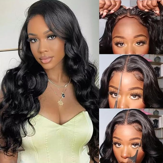 4x4 Wear and Go Glueless Human Hair Wigs Pre Plucked Pre Cut with Baby Hair 24 Inch Body Wave HD Lace Closure Wigs Human Hair 150% Density 4x4 Brazilian Virgin Lace Front Human Hair Wigs for Women