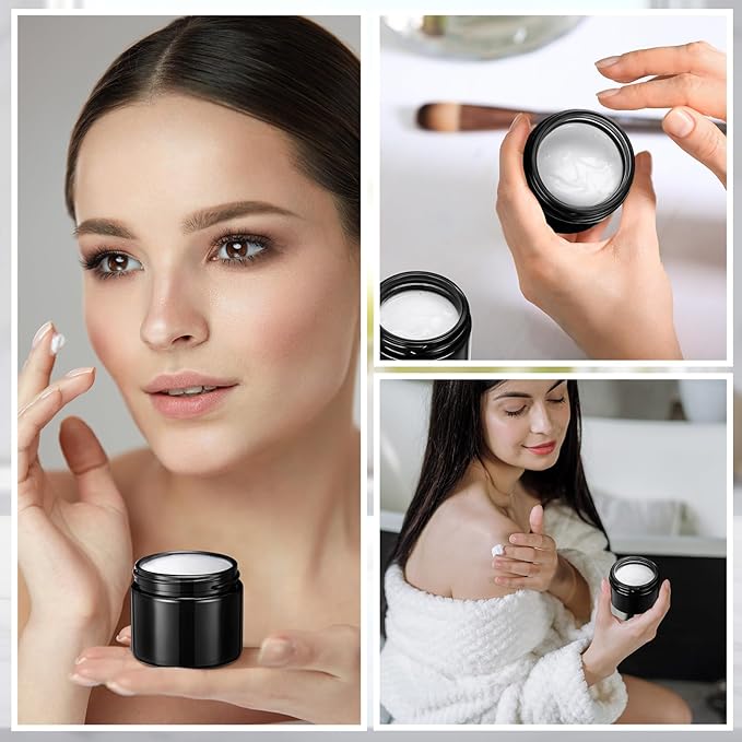 Domensi 72 Pcs 2 oz Glass Jars with Lids Travel Size Round Leakproof Empty Cosmetic Jars with Inner Liners Lid for Storing Makeup Lotions Face Cream Ointments Candle DIY Making (Deep Black)