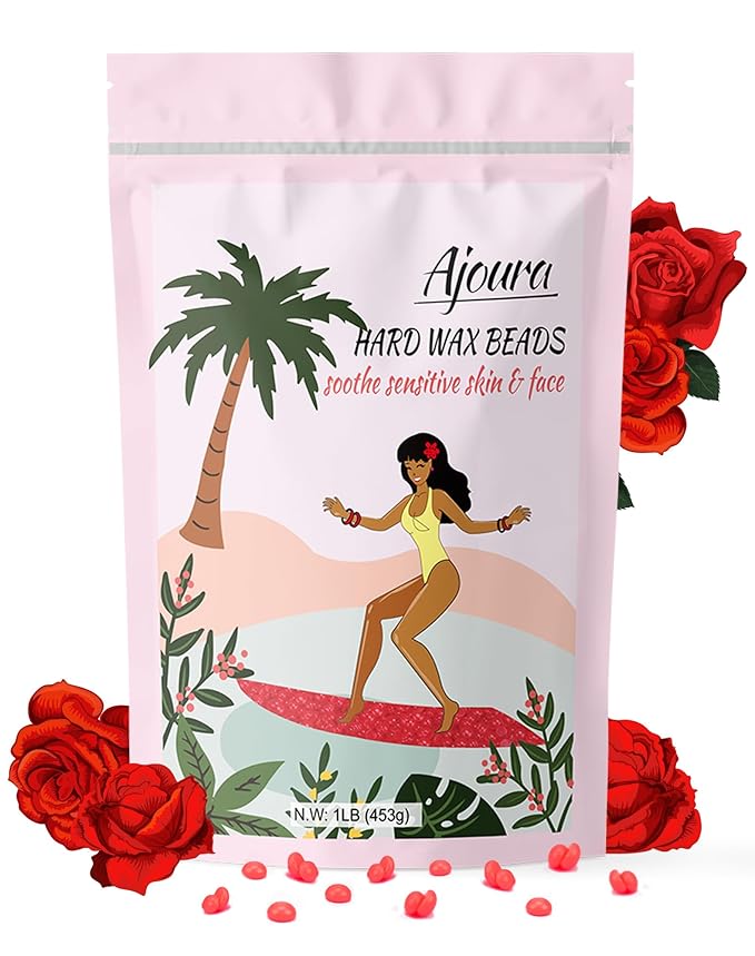 Ajoura 1lb Hard Rose Wax Beans for Full Body Hair Removal - Bikini, Face, Eyebrow, Back, Chest, Legs, Armpit, Upper Lip, Refill for Wax Warmer Kit (Pink)