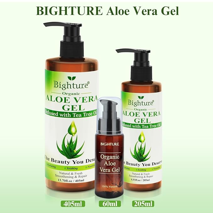 Aloe Vera Gel with Tea Tree Oil for Face & Body, Freshly-cut Aloe Vera Gel Ideal for Skin, Scalp, & Hair Hydration, Calming Moisturizer for Soothing After Sun Care Relief, 6.93 oz