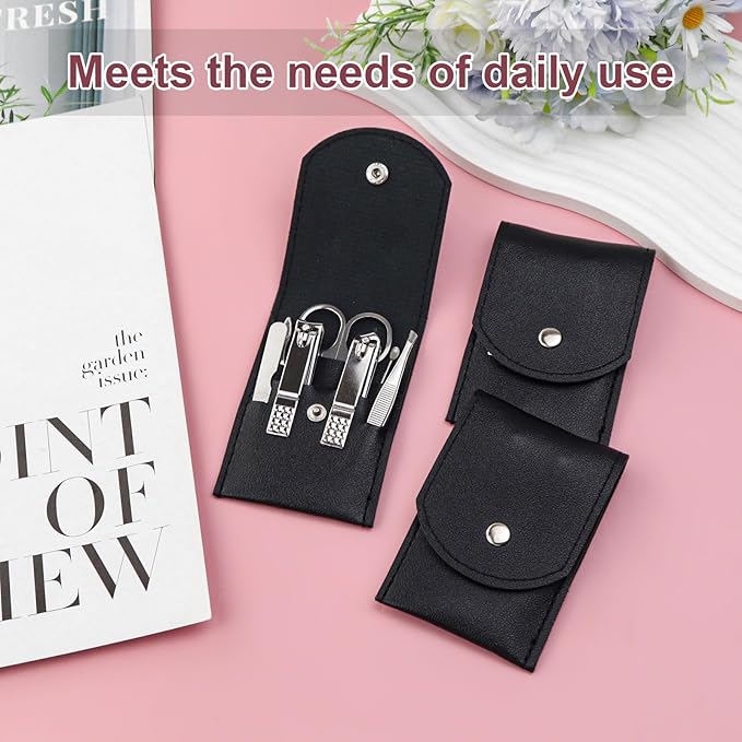 Manicure Set Bulk, Nail Clippers Kit Stainless Steel Fingernail Clippers Set, Sturdy Nail Tip Cutter Trimmers Professional Grooming Toenail Clippers Personal Pedicure Kits Gift Black (12 Pack 7 in 1)