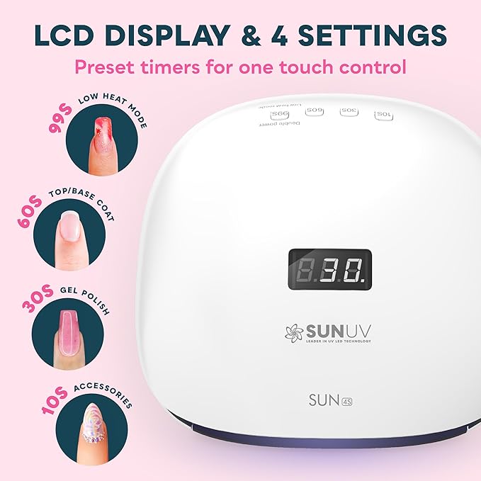 SUNUV 48W UV LED Nail Lamp, UV Light for Gel Polish with 4 Timer Settings, Nail Dryer with LCD Display Removable Base SUN4S Black