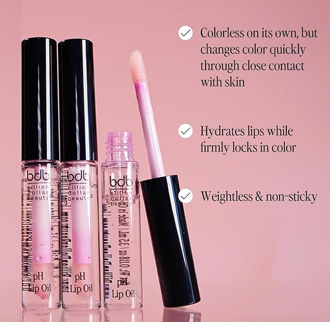 billion dollar brows pH Lip Oil Blushing Effect 2 Pack - Bespoke Color Changing Tint For Women - Hydrating Gloss Shine & Long Lasting Tinted Coloring without Stickiness
