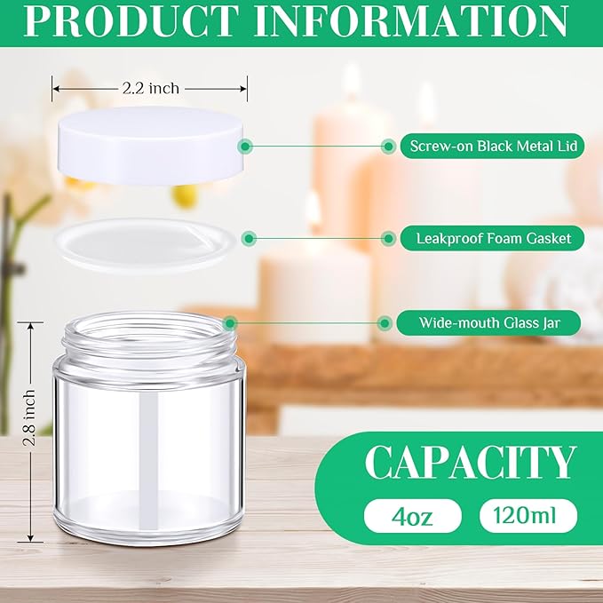 Norme 24 Pcs 4 oz Glass Jars with Lids Leakproof Round Airtight Empty Cosmetic Jars with Inner Liners Lid for Storing Lotions Powder Ointments Candle Making (White,Clear)