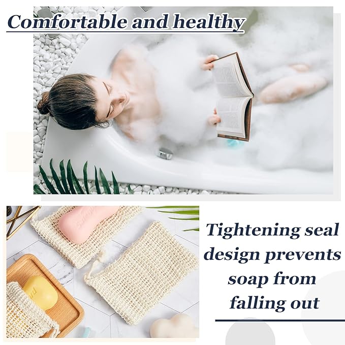 Cunhill Exfoliating Pouch Sisal Soap Saver Bag with Drawstring Mesh Foaming and Drying Soap Holder for Bath and Shower (70 Pieces)