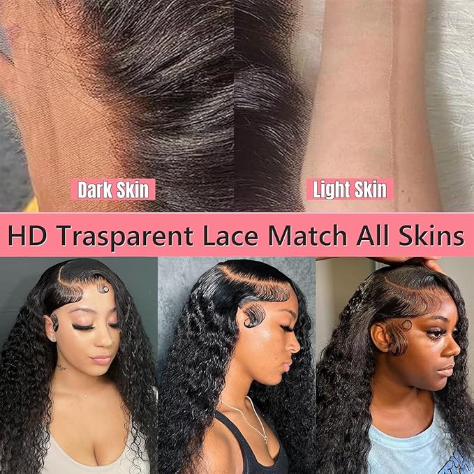 13x6 Deep Wave Lace Front Wigs Human Hair 30 Inch 200 Density HD Lace Front Wigs Human Hair Deep Curly 13x6 HD Lace Frontal Glueless Wigs Pre Plucked for Women Natural Black