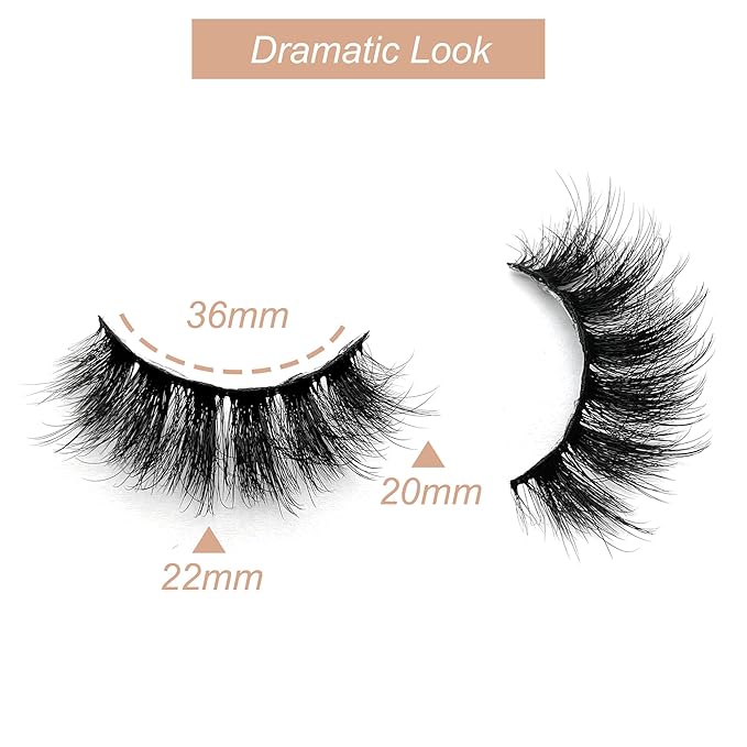 False Eyelashes Mink Lashes Fluffy Dramatic 20mm Long Faux Mink Eyelashes D Curl Wispy Fake Lashes Pack Look Like Extension