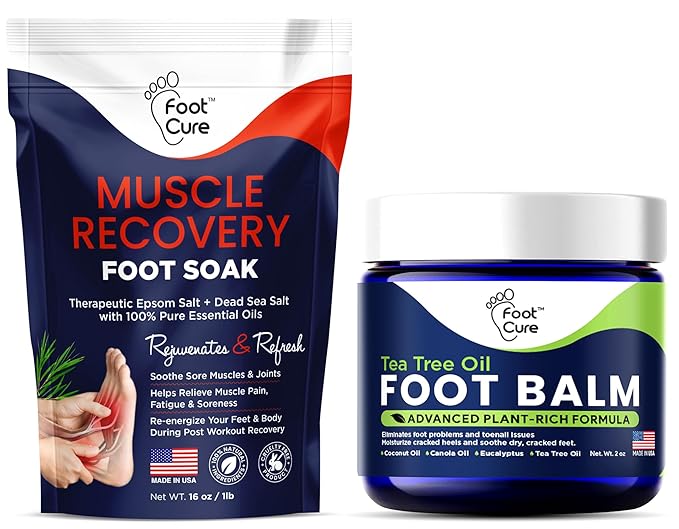 Muscle Relief Foot Soak with Epsom Salts & Tea Tree Oil Foot Balm - Moisturizing Athletes Foot Care Balm for Dry Cracked Feet