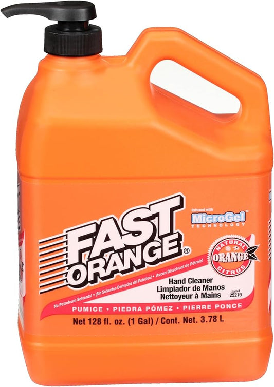 Fast Orange 25219 Pumice Lotion, Heavy Duty Hand Cleaner, Natural Citrus Scent, Waterless Cleaner For Mechanics, Strong Grease Fighter, 1 Gallon