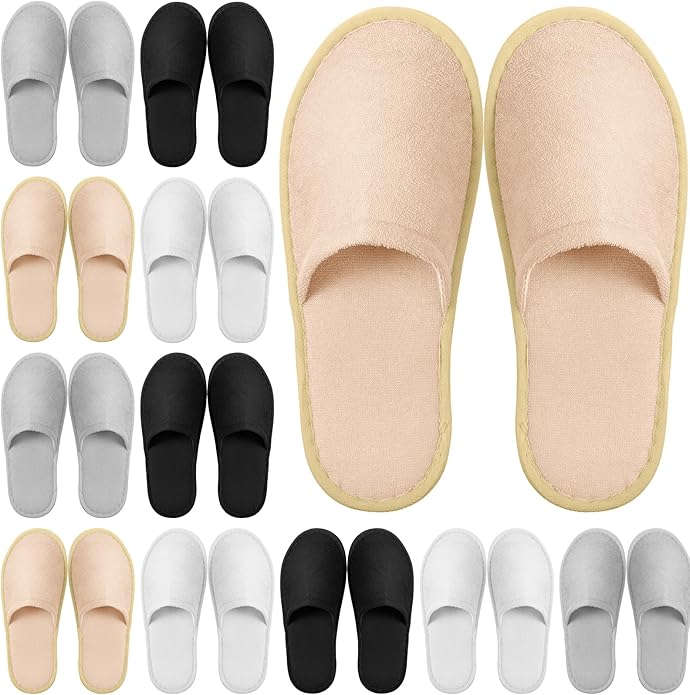 Geyoga 12 Pair Disposable House Slippers for Guests Non Slip Disposable Slippers for Spa Travel Hotel Shoeless Home Bride Bathroom Bedroom
