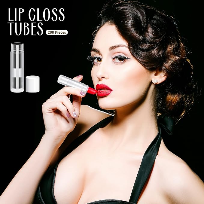 Nuanchu 200 Pcs Lip Balm Tubes Empty Lip Gloss Tubes Bulk Women 0.186 Oz/ 5.5 ml Lip Gloss Container Kit Clear PVC Lip Containers with Caps for DIY(White, Clear)
