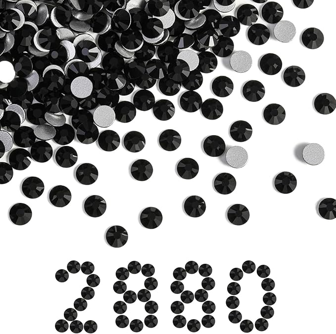 Beadsland Flatback Rhinestones Bulk,2880pcs Black Rhinestones for Nails Crafts Clothes DIY Decoration, Jet Black, SS30, 6.3-6.5mm