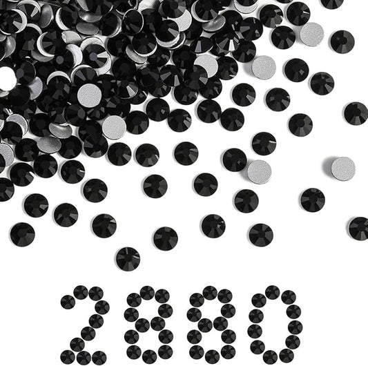 Beadsland Flatback Rhinestones Bulk,2880pcs Black Rhinestones for Nails Crafts Clothes DIY Decoration, Jet Black, SS30, 6.3-6.5mm
