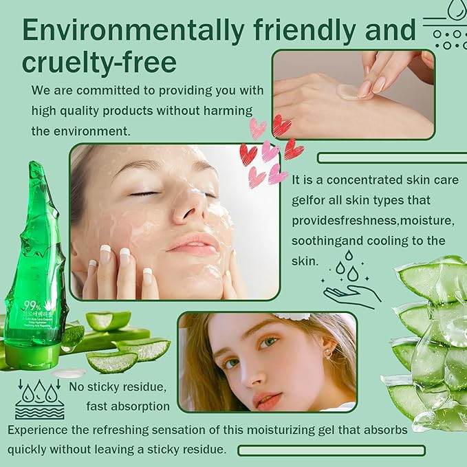 99% Purity Aloe Vera Gel - Hydrating Aloe Vera Gel for Face and Skin,No Sticky Moisturizing Aloe Gel(5 pcs) B