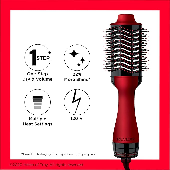 REVLON One-Step Volumizer Original 1.0 Hair Dryer and Hot Air Brush, Red