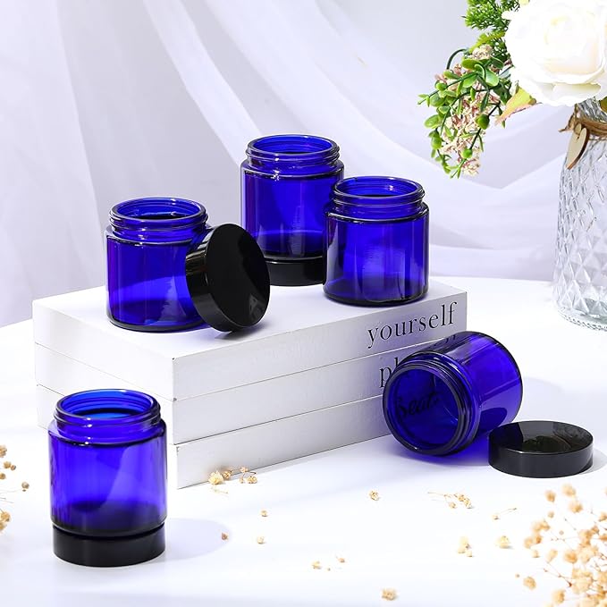 Norme 36 Pcs 4 oz Glass Jars with Lids Leakproof Round Airtight Empty Cosmetic Jars with Inner Liners Lid for Storing Lotions Powder Ointments Candle Making (Blue,Black)