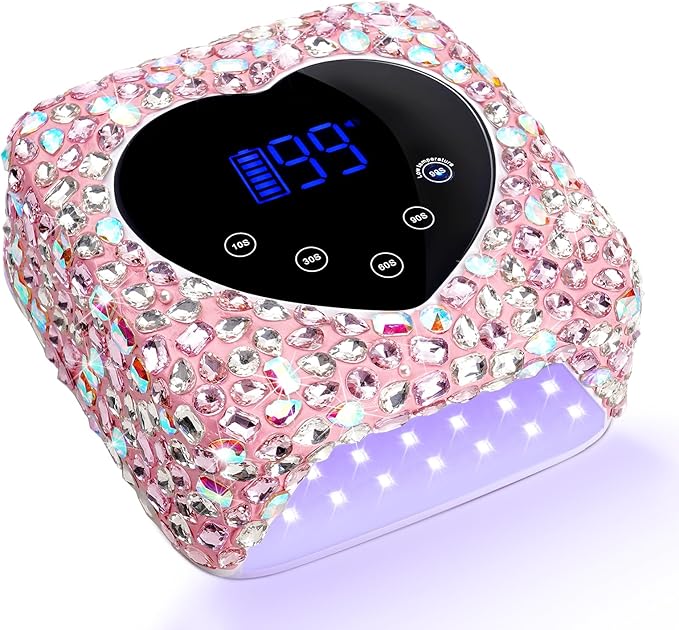 Cordless UV Led Nail Lamp, Diamond UV Nail Lamp for Gel Nails, Rechargeable Nail Dryer, Heart with 5 Timer and LCD Monitor, Professional for Valentines Day Gifts and Home Salon