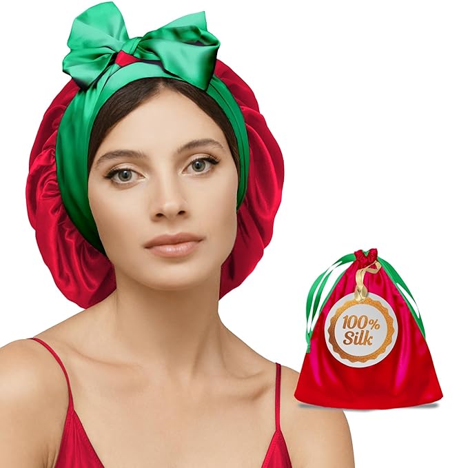100% Mulberry Silk Bonnet for Sleeping Women with Curly Hair – Alternative to Double Layer Satin Bonnet with Tie Band – Mothers Day Gifts Silk Hair Wrap for Sleep with Wonder Loop