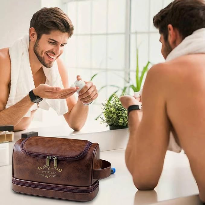 Toiletry Bag for Men, Large Leather bathroom accessories, Travel Essentials Dopp kit, Gifts for Father, Dad, Boyfriend, Grandpa, Shaving Kit for Men Bag