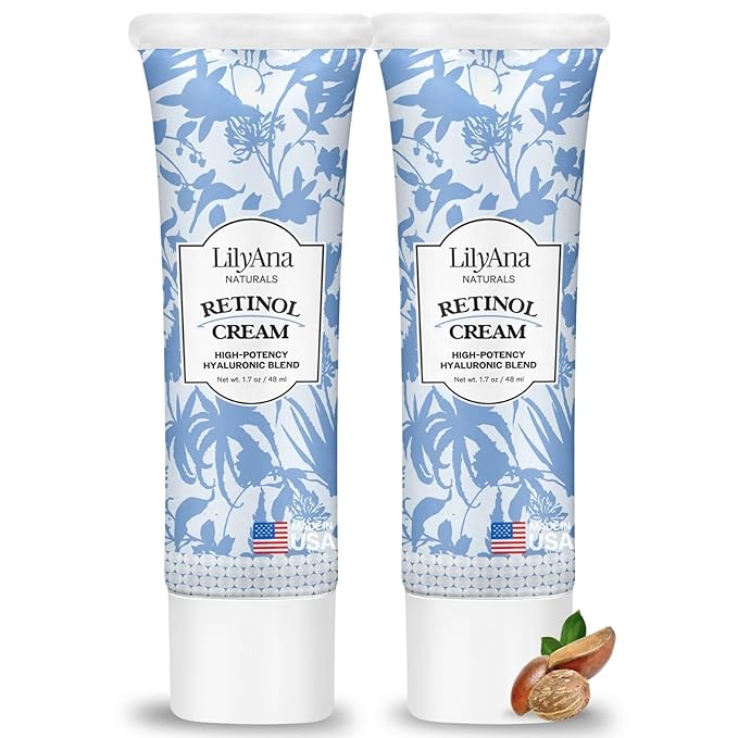 LilyAna Naturals Retinol Cream - Anti-Aging Moisturizer for Face & Neck, Made in USA, Wrinkle Reduction - 1.7oz, 2 Pack