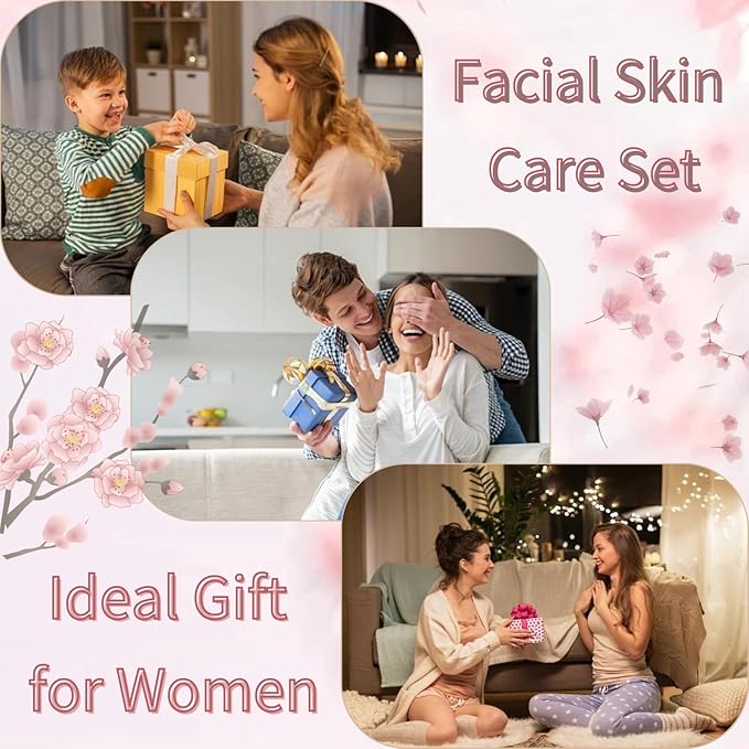 Japan Sakura Skincare Set Mother's Day Gifts for Mom - 8 Pcs Teenage Skin Care Set - Skin Care for Teens 10-12 - Skincare for Girls 10-12 - Teen Skin Care Kit with Face Mask,Cleanser,Cream,Headband