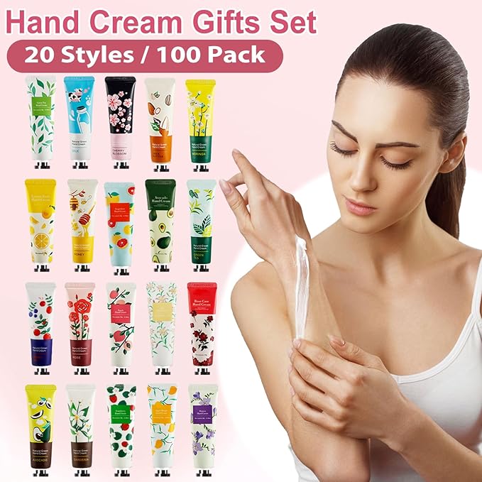 100 Pack Hand Cream for Women, Moisturizing Mini Hand Lotion, Bulk Hand Lotion Travel Size for Dry Cracked Hands, Natural Plant Fragrance Hand Care Cream For Mothers Day Gifts, 20 Styles
