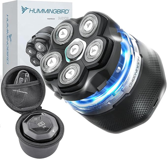 HUMMINGBIRD™ Head Shavers for Bald Men - MK3 Mens Head Shaver, Detachable Head, Wet/Dry Electric Razor, Rotary Bald Head Shavers for Men, Waterproof, Cordless USB-C Rechargeable Skull Shaver with case