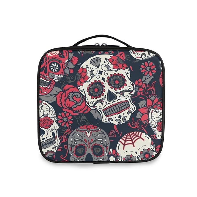 ALAZA Day of The Dead Colorful Sugar Skull with Floral Professional Cosmetic Makeup Bag Organizer Makeup Boxes