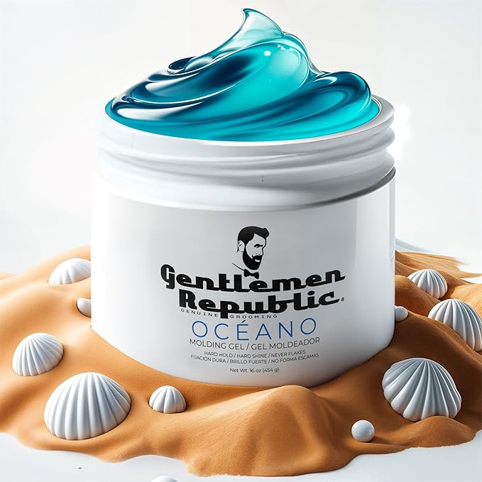 Gentlemen Republic Oceano Men's Hair Gel 16oz - Strong Touchable Hold and High Shine Styling Gel for Hair, 100% Alcohol-Free Professional Formula with Fresh Scent, Mens Hair Product Made in USA
