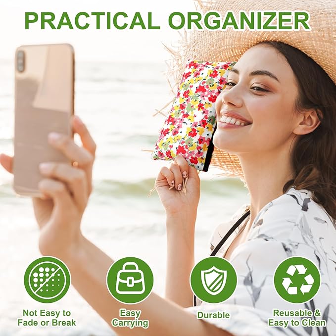 24 Pieces Makeup Bags Bulk Canvas Cosmetic Bags Purse Organizer Zipper Cosmetic Pouch Portable Travel Toiletry Pouch for Women Men Gifts, 7 x 4 Inch (Flower)