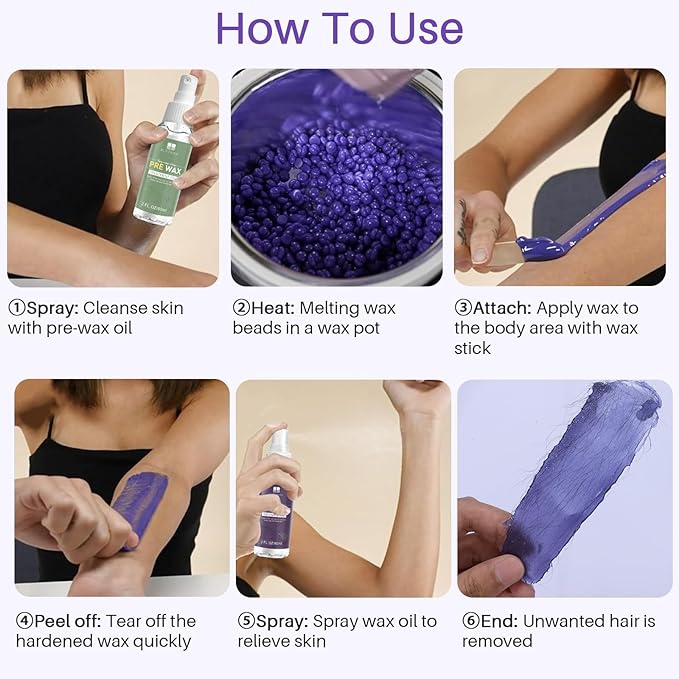 BLITZWAX Lavender Hard Wax Beads for Hair Removal - 1lb Coarse Hair Formula - Painless Wax for Sensitive Skin, Face, Full Body, Bikini - At-Home Waxing Beads for Women Men