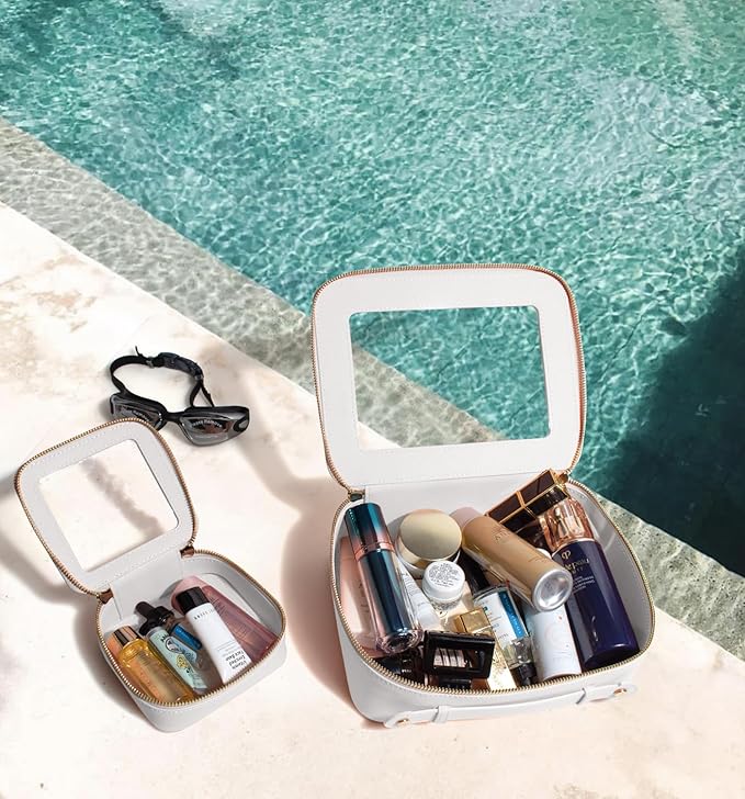 Small Makeup Bags for Purse TSA Approved Toiletry Bag Small Cute Clear Toiletry Bags for Carry-on Traveling Travel Size Car Accessories Essentials Organziation Storage for Women Girls(White, Mini)