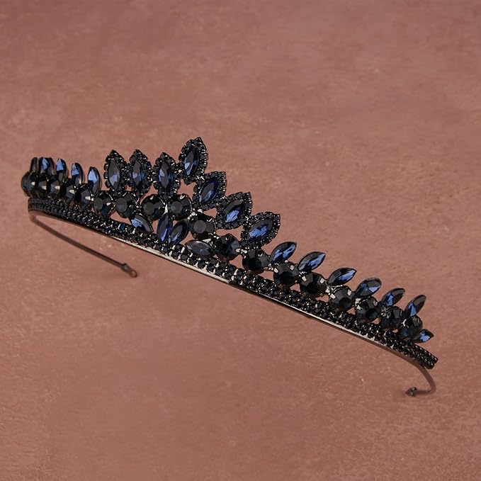 LIMELIA Women's Tiara for Henna Wedding Party|Glitter Hair Accessories for Bridal Birthday Pageant Prom Halloween Costume Christmas Party, Queen Princess Crowns | Leaf Model-Navy Blue