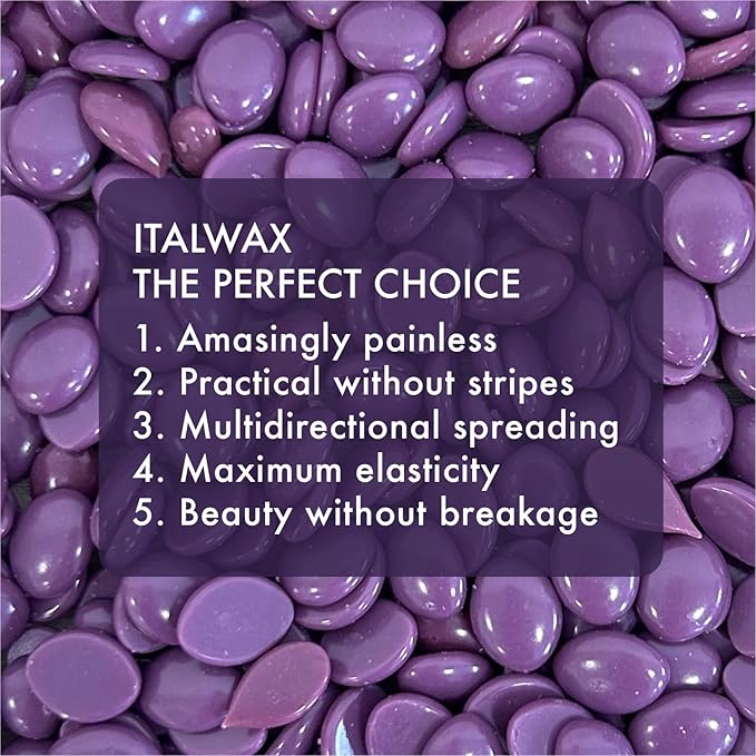 Italwax Plum - 500g / 1.1lb - Hard wax beads for hair removal - Natural formulation ideal for sensitive skins - Fruit aroma - Recommended for Bikini area and Armpits
