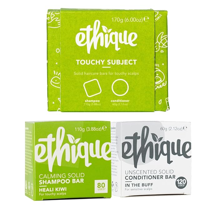 Ethique Touchy Scalps Giftpack- Calming Shampoo Bar & Conditioner Bar Set for Dry, Flakey & Itchy Scalps -Vegan, Eco-Friendly, Plastic-Free, Cruelty-Free, 6 oz (Set of 2)