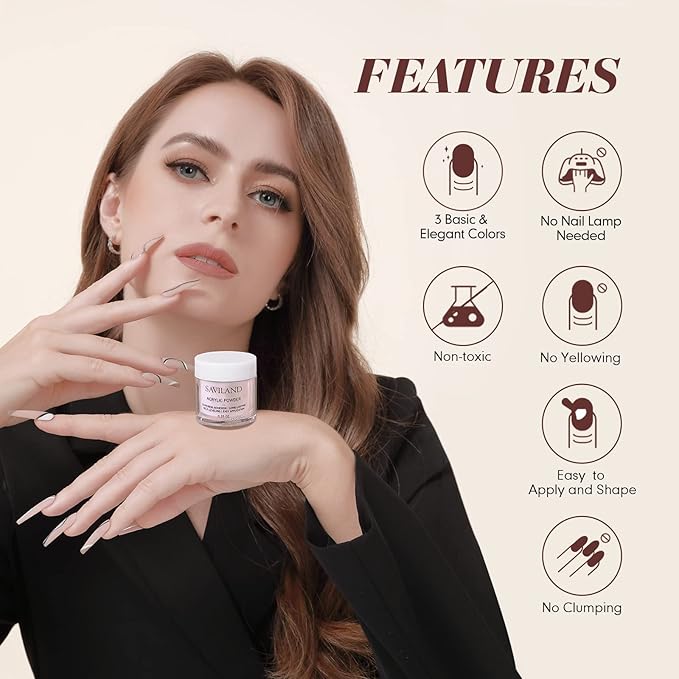 Saviland Acrylic Nail Starter Kit: Clear Pink Nude Acrylic Powder & Liquid, Brush, Files, Forms, Press On Nails, Home Practice Set