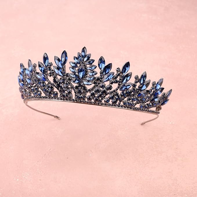 LIMELIA Women's Tiara for Henna Wedding Party|Glitter Hair Accessories for Bridal Birthday Pageant Prom Halloween Cos-play Christmas Party|Danver-Navy Blue