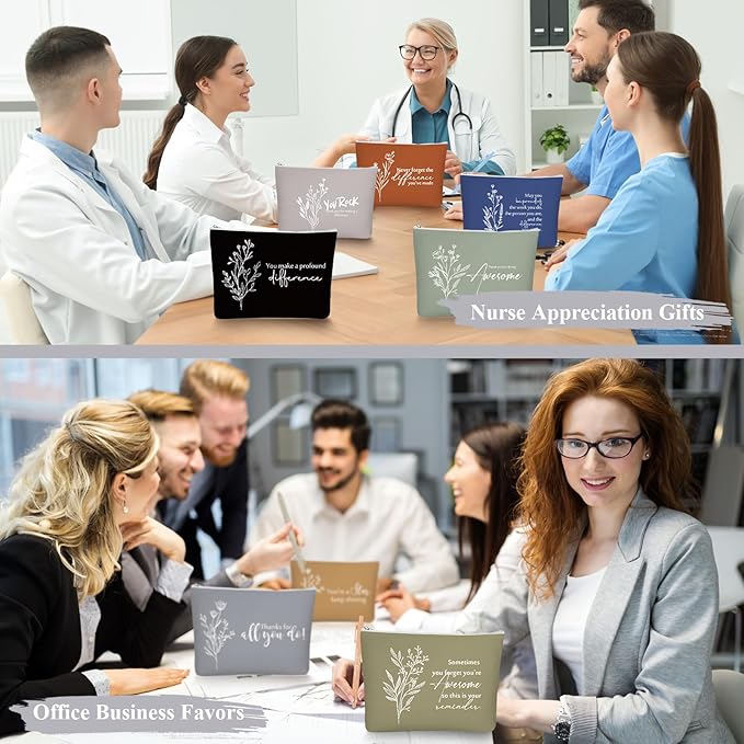 Sieral 20 Pcs Canvas Makeup Bags Bulk Inspirational Cosmetic Bag Pouch with Zipper for Women Employee Appreciation Thank You Gifts for Volunteer Teacher Nurse Assistant Mom Gifts(Boho Flower)