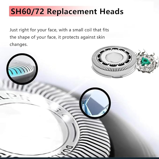 SH60 Replacement Blades Series 6000 Compatible with Philips Norelco 6000 Replacement Heads,for Series 6000 Electric Shaver Razors Blades S6880/81 S6810/82 S6850/85 etc Model,With Cleaning Brush