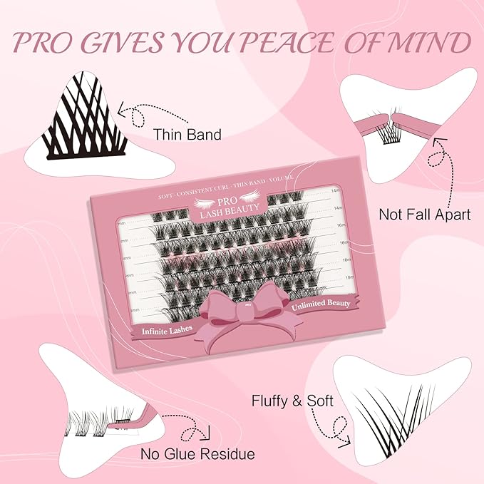 Lash Clusters, 96 Pcs 14-16-18-20mm Cluster Lashes C Curl Lash Clusters DIY Lash Extension Eyelash Clusters Volume Wispy Lashes Super Thin Band Reusable Soft & Comfortable(Volume-C-14-20 mix)