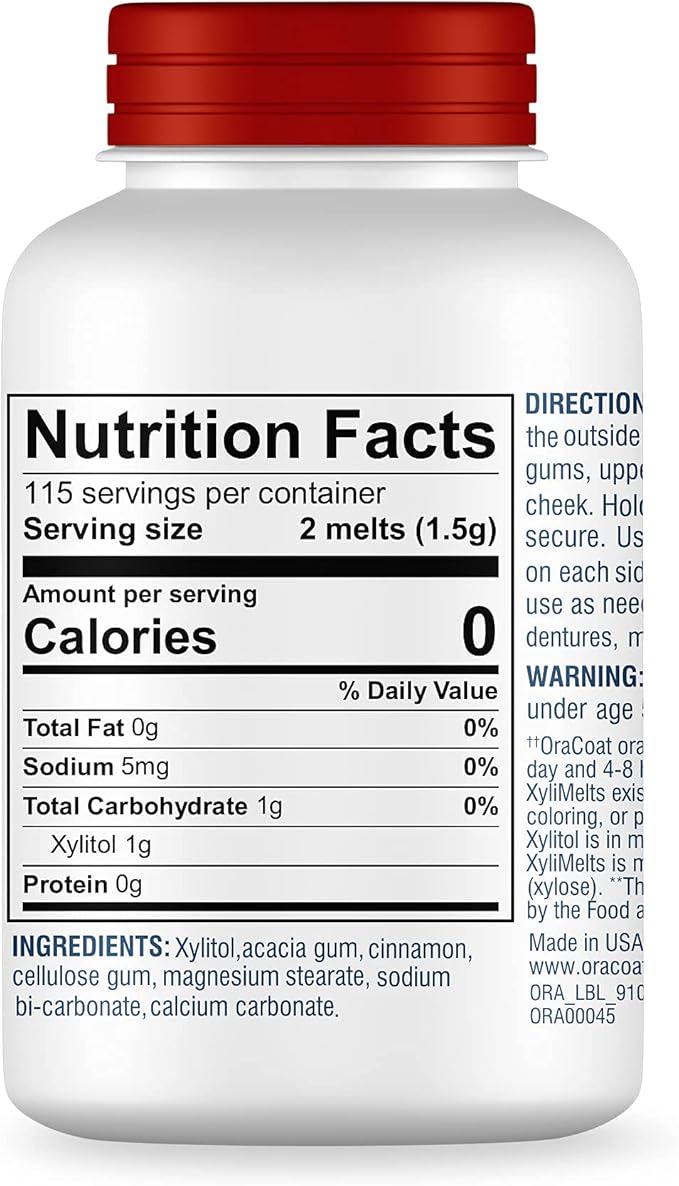 Oracoat XyliMelts for Dry Mouth Night Time or Day - Moisturizing Dry Mouth Adhering Discs, Sugar Free with Xylitol, 230 Count, Cinnamon, 8-Hour Relief