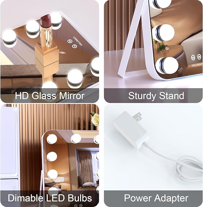 13.9" x 10.7" Vanity/Makeup Mirror with Lights, Hollywood Lighted Vanity Mirror with 11 Dimmable LED Bulbs,3 Color Modes,Touch Control Led Mirror Makeup,Dimmable,for Vanity Desk Tabletop,Bedroom