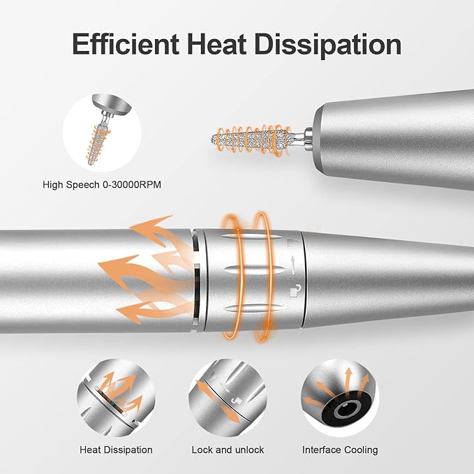 Portable Nail Drill Kit Rechargeable 30000 RPM Electric Nail Machine Professional Cordless E-File Nail Drill Set with 7 Nail Bit, Polishing