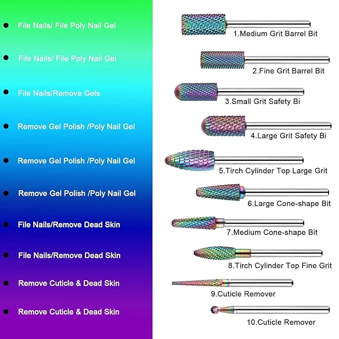 Makartt Geneviere Electric Nail Drill Machine with Nail Drill Bits Set 10Pcs Bundle