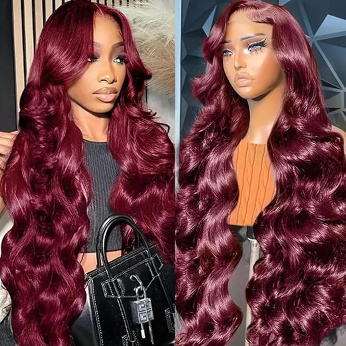 99j Burgundy Lace Front Wigs Human Hair Body Wave Lace Front Wigs Human Hair Pre Plucked 180% Density Wine Red Wig Human Hair Colored Wigs for Women 13x4 HD Lace Frontal Wigs Human Hair 34 inch