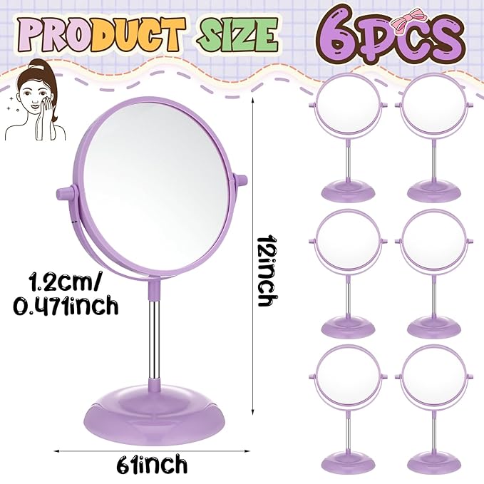 6 Pcs Spa Party Mirror Spa Party Supplies Sleepover Accessory Favors Makeup Mirror for Sleepover Slumber Birthday Favors Gift(Purple)