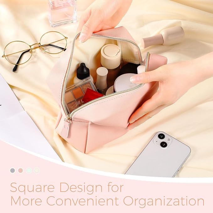 8 Pcs Makeup Bag Pu Leather Cosmetic Pouch Waterproof Small Toiletry Bag Portable Cosmetic Organizer Water Resistant Storage Purse for Lady Women Daily Storage Travel Organizer (Soft Colors,Large)