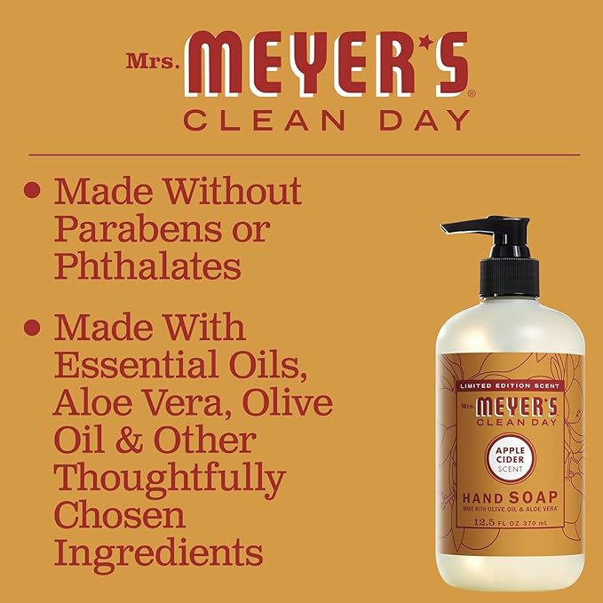 MRS. MEYER'S CLEAN DAY Hand Soap, Apple Cider, Made with Essential Oils, 12.5 oz - Pack of 3