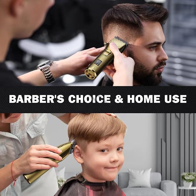 FADEKING® Professional Hair Clippers for Men - Cordless Barber Clippers for Hair Cutting, Rechargeable Hair Beard Trimmer with LED Display & Quality Travel Storage Case (Gold)